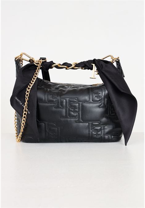 Black hobo women's bag with allover logo detail sewn with scarf ELISABETTA FRANCHI | BS06A41E2110